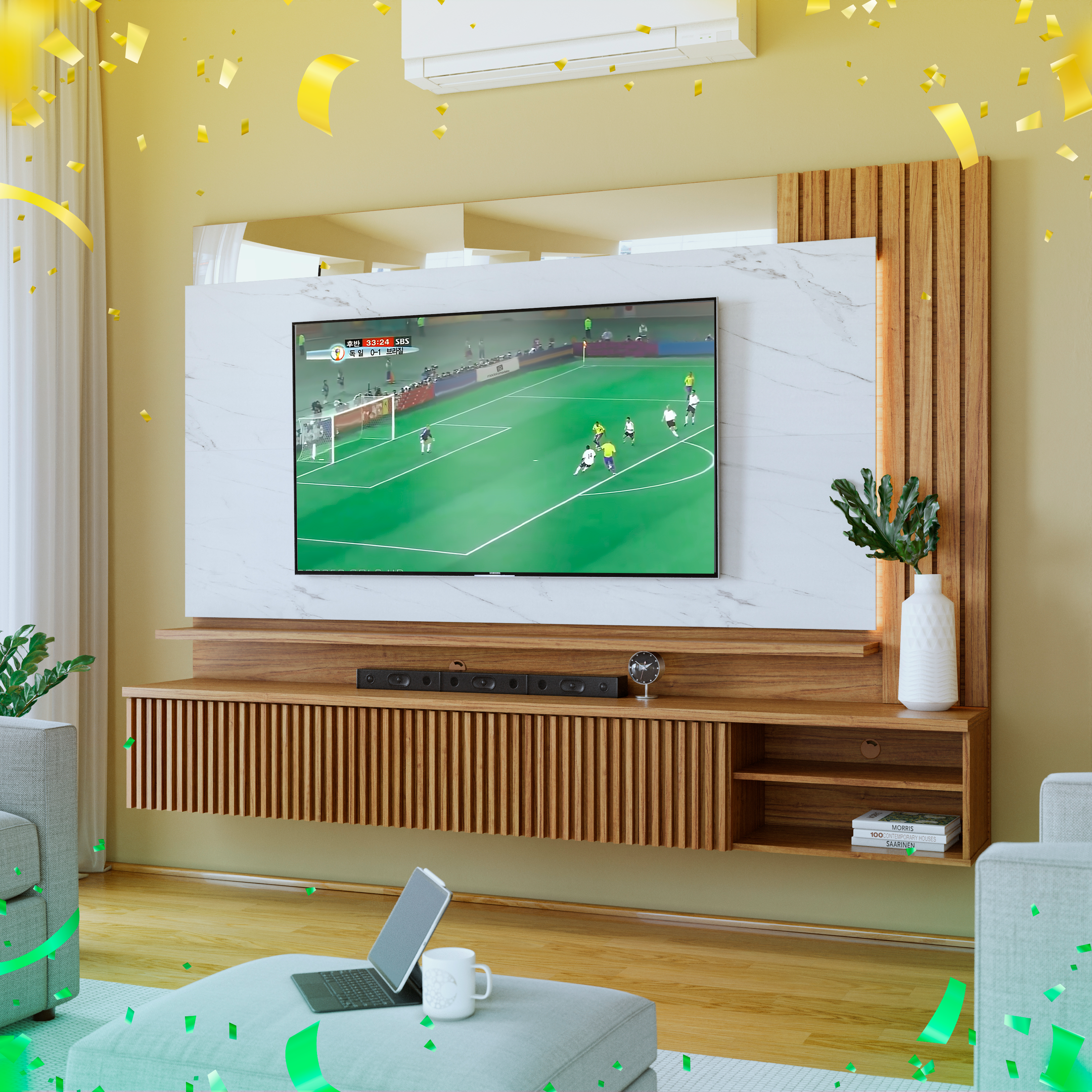 Painel Ripado para TV até 70 Polegadas com LED Ibiza Prime 220cm Yescasa